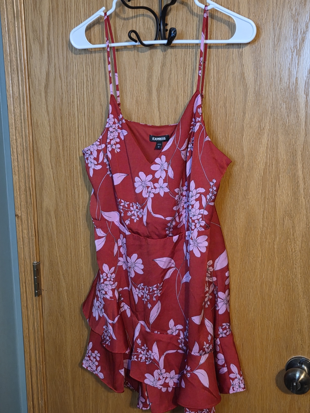 Express Red Floral Slip Dress with Pink Print size large
